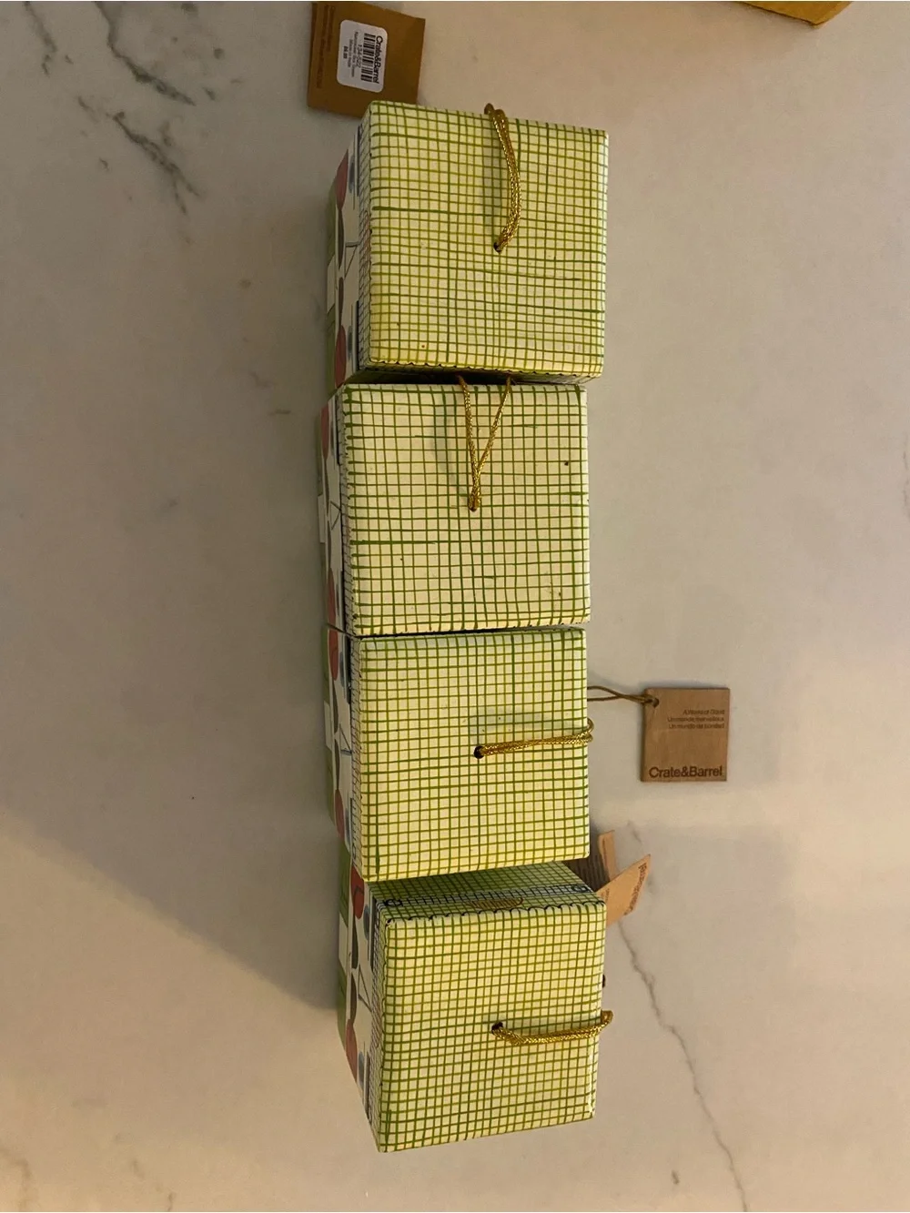 Crate&Barrel NIB Set 4 Green Nutcracker Boxes Holiday Ornaments Gift Whimsical